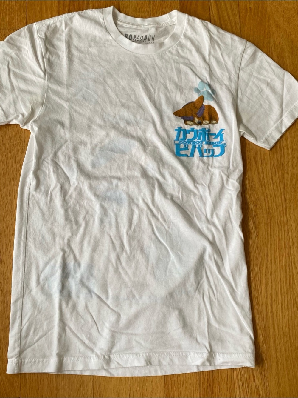 White Graphic Short Sleeve Tee with Blue Logo